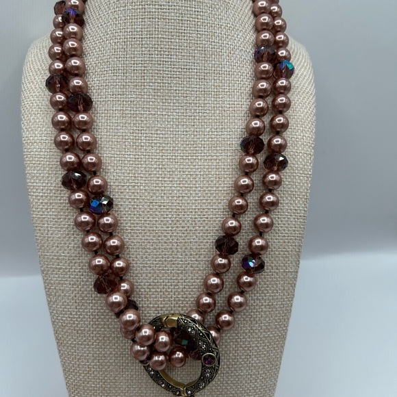Heidi Daus Jewelry - Heidi Daus Mauve Beaded Crystal Accents Necklace with Removable Clasp Pendant